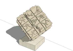 某现代中式正方体武术浮雕雕塑SU(草图大师)模型