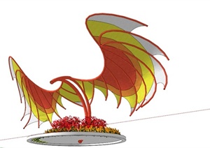 某橙色翅膀造型雕塑SU(草图大师)模型