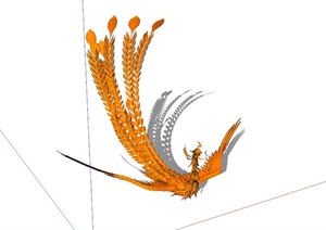 某现代中式木质凤凰雕塑SU(草图大师)模型
