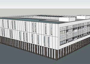 现代方形多层工业办公建筑设计SU(草图大师)模型