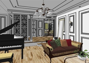 某美式室内住宅空间装饰设计SU(草图大师)模型