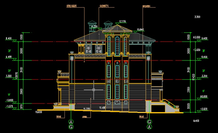 欧式庄园四联拼平接别墅建筑设计cad方案及缩略效果图