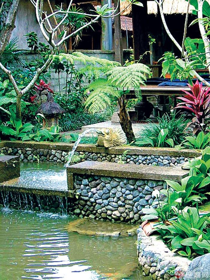 庭院花园,喷泉水池,叠水景观