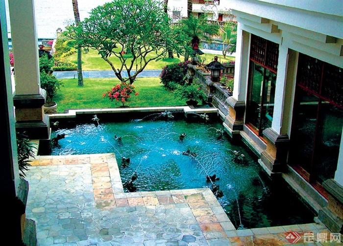 庭院景观,喷泉水池