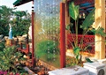 小区玻璃文化水景墙,浮雕石凳