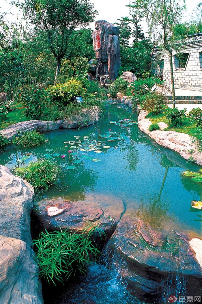 小溪景观,水渠,石头,假山水竹