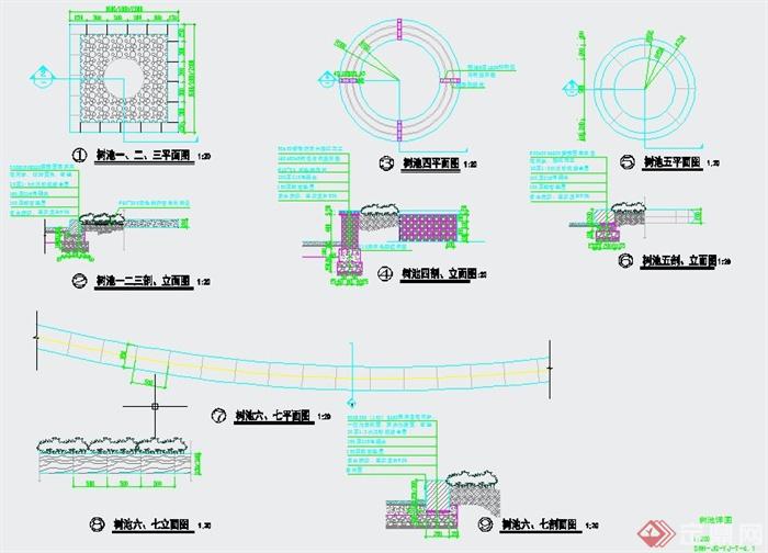 园林景观节点圆形树池设计CAD详图(1)