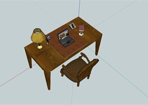 美式风格室内办公桌椅设计SU(草图大师)模型