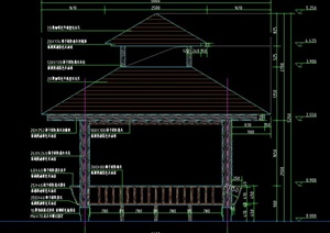 园林景观四角木重檐亭设计CAD详图