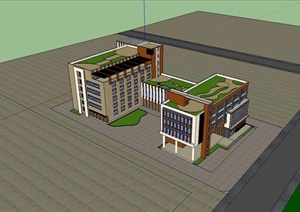 含屋顶花园工业厂房建筑设计SU(草图大师)模型