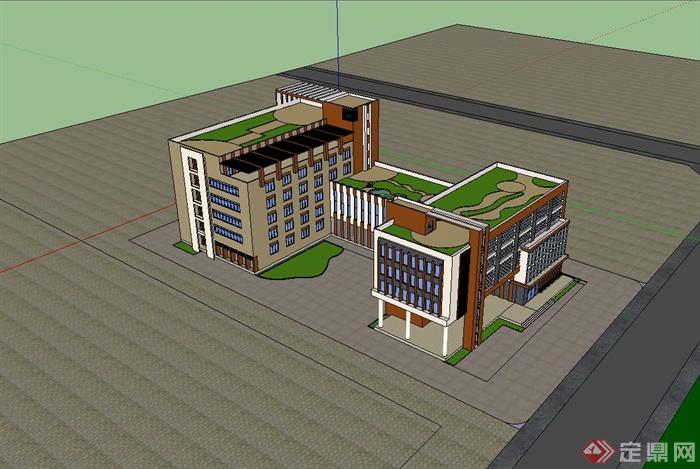 含屋顶花园工业厂房建筑设计su模型(1)
