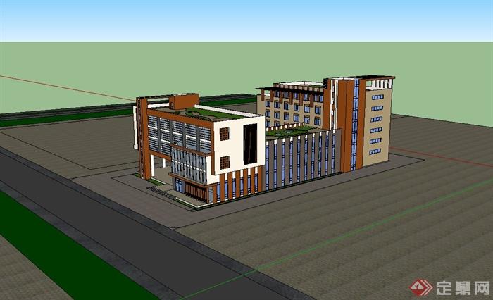 含屋顶花园工业厂房建筑设计su模型(2)