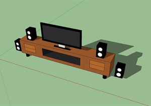 某现代室内客厅电视柜、电视、音响组合设计SU(草图大师)模型