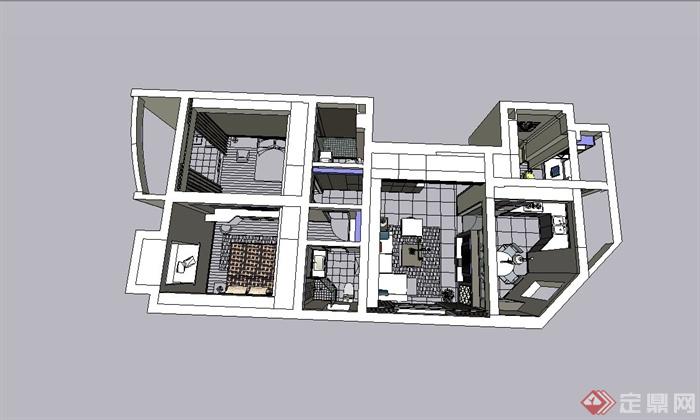 某现代风格住宅空间设计su模型(4)