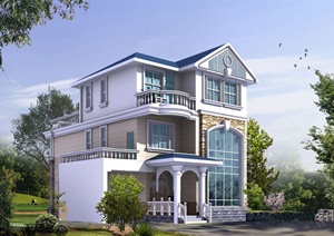 三层双拼别墅建筑设计CAD施工图与jpg效果图