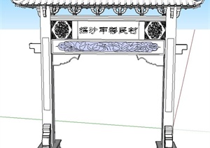 古典中式门精致廊牌坊设计SU(草图大师)模型