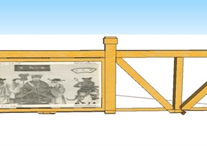木质带浮雕画像的栏杆设计SU(草图大师)模型