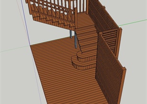 木质转折楼梯、屏风设计SU(草图大师)模型