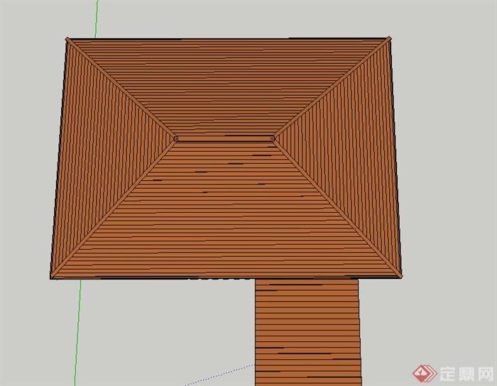 两开门单层木质小屋建筑设计SU模型(4)
