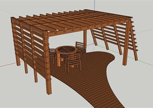 庭院景观节点木质梯形廊架桌椅设计SU(草图大师)模型