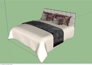 某现代床头软包双人床SU(草图大师)模型