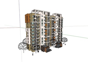 高精度多层住宅建筑设计SU(草图大师)模型
