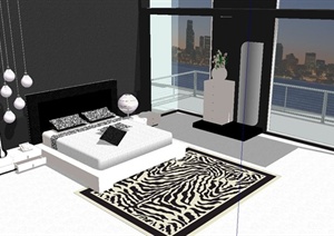 现代时尚整体住宅空间卧室设计SU(草图大师)模型