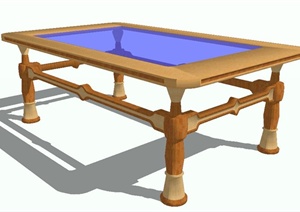 室内木质边框玻璃桌子设计SU(草图大师)模型
