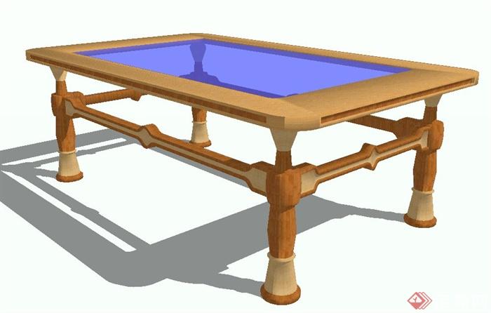 室内木质边框玻璃桌子设计SU模型(1)