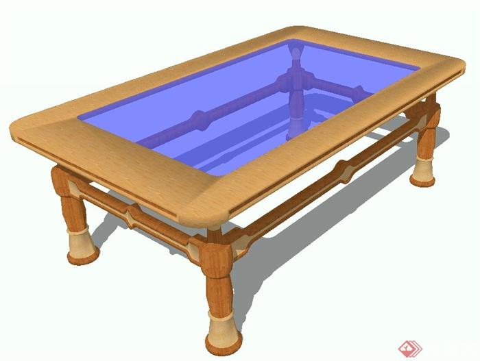 室内木质边框玻璃桌子设计SU模型(2)