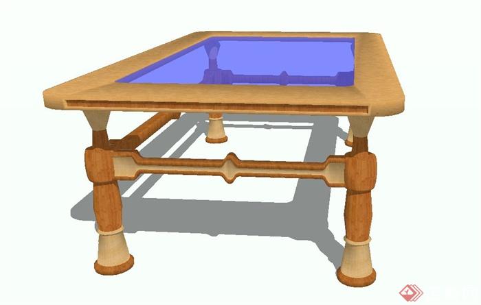 室内木质边框玻璃桌子设计SU模型(3)