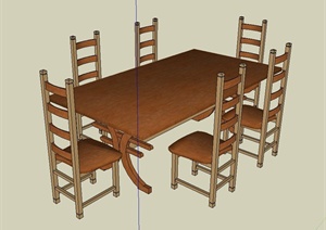 木质六人桌椅设计SU(草图大师)模型