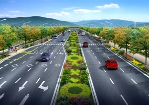 道路透视绿化设计PSD方案