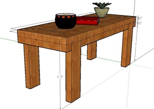 室内木质长方形桌子设计SU(草图大师)模型