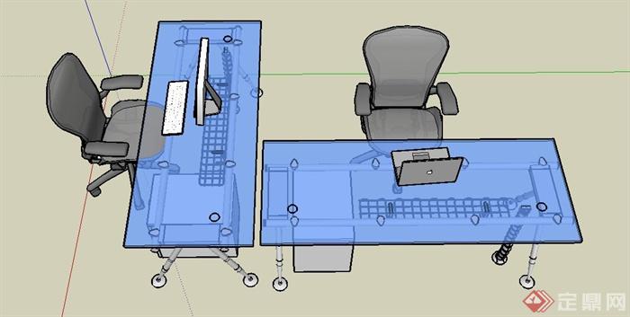 现代玻璃办公桌椅设计SU模型(3)
