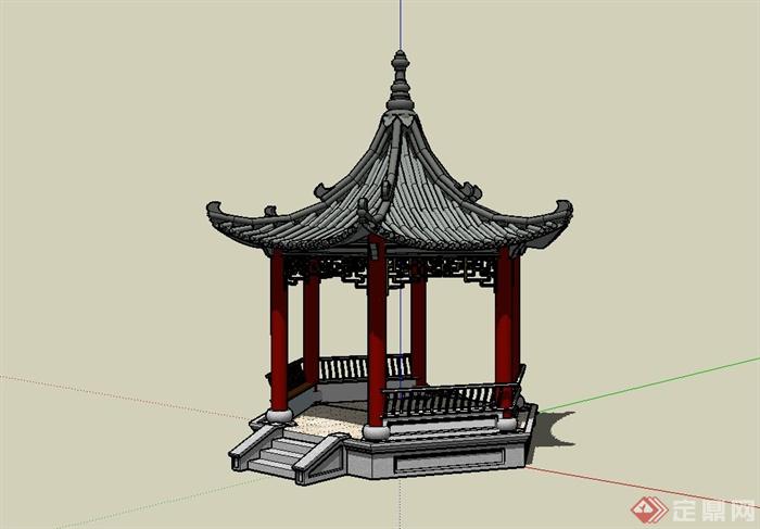 古典中式凤凰亭设计su模型(2)