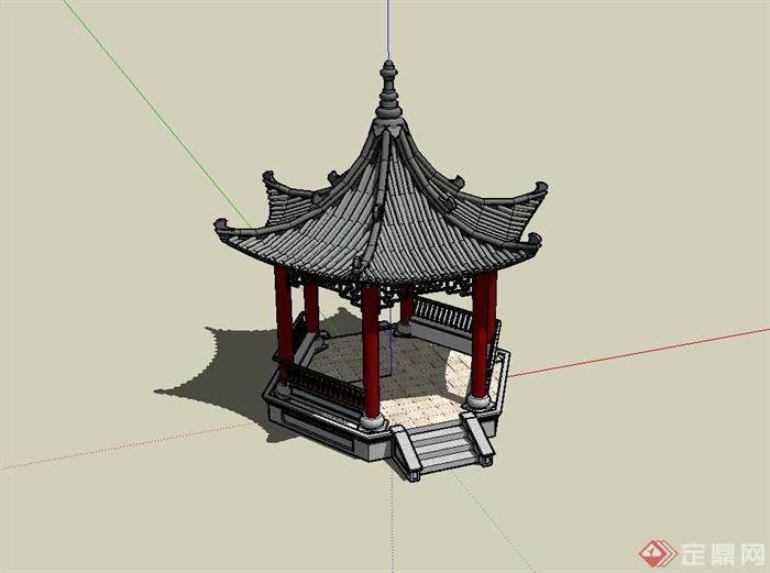 古典中式凤凰亭设计su模型(1)