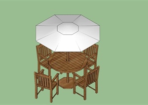某户外遮阳伞四人桌椅组合SU(草图大师)模型