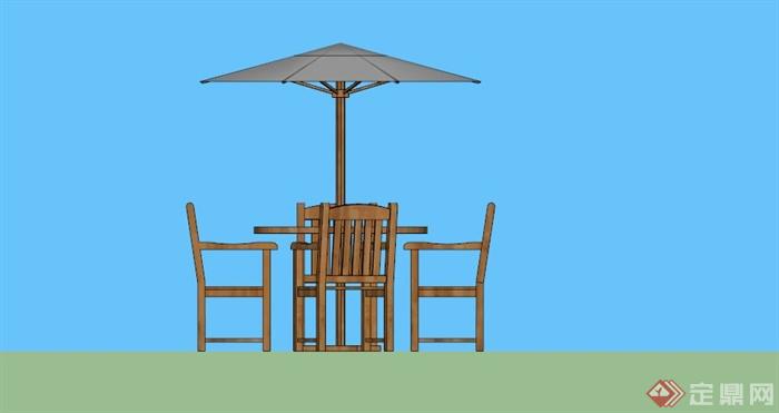 某户外遮阳伞四人桌椅组合SU模型(3)