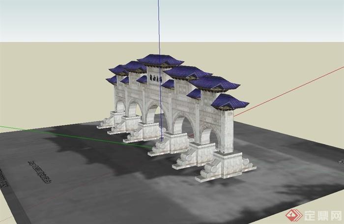某广场古典中式牌坊设计su模型(2)