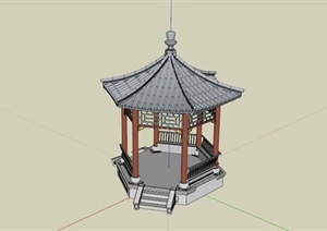 某古典中式六角景观亭子设计SU(草图大师)模型