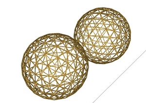 室内两个竹制圆球摆件设计SU(草图大师)模型