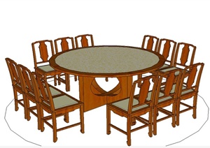 室内多套木质餐桌椅设计SU(草图大师)模型