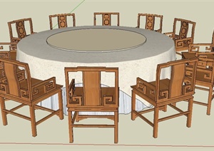 餐厅木质十人圆形餐桌椅设计SU(草图大师)模型