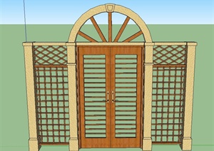 木质庭院镂空门设计SU(草图大师)模型