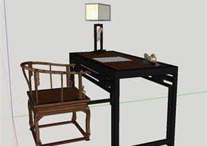 中式木质办公桌椅设计SU(草图大师)模型