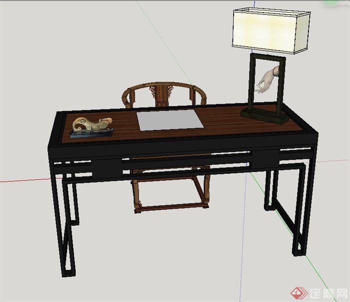 中式木质办公桌椅设计SU模型(2)