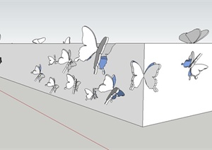 蝴蝶雕塑景墙设计SU(草图大师)模型