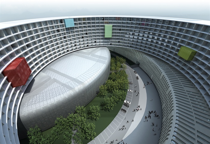 环形办公建筑设计3DMAX模型 psd效果图1