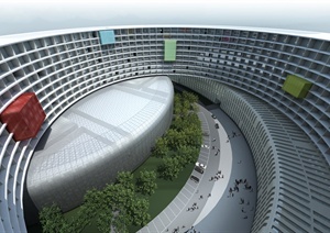环形办公建筑设计3DMAX模型+psd效果图